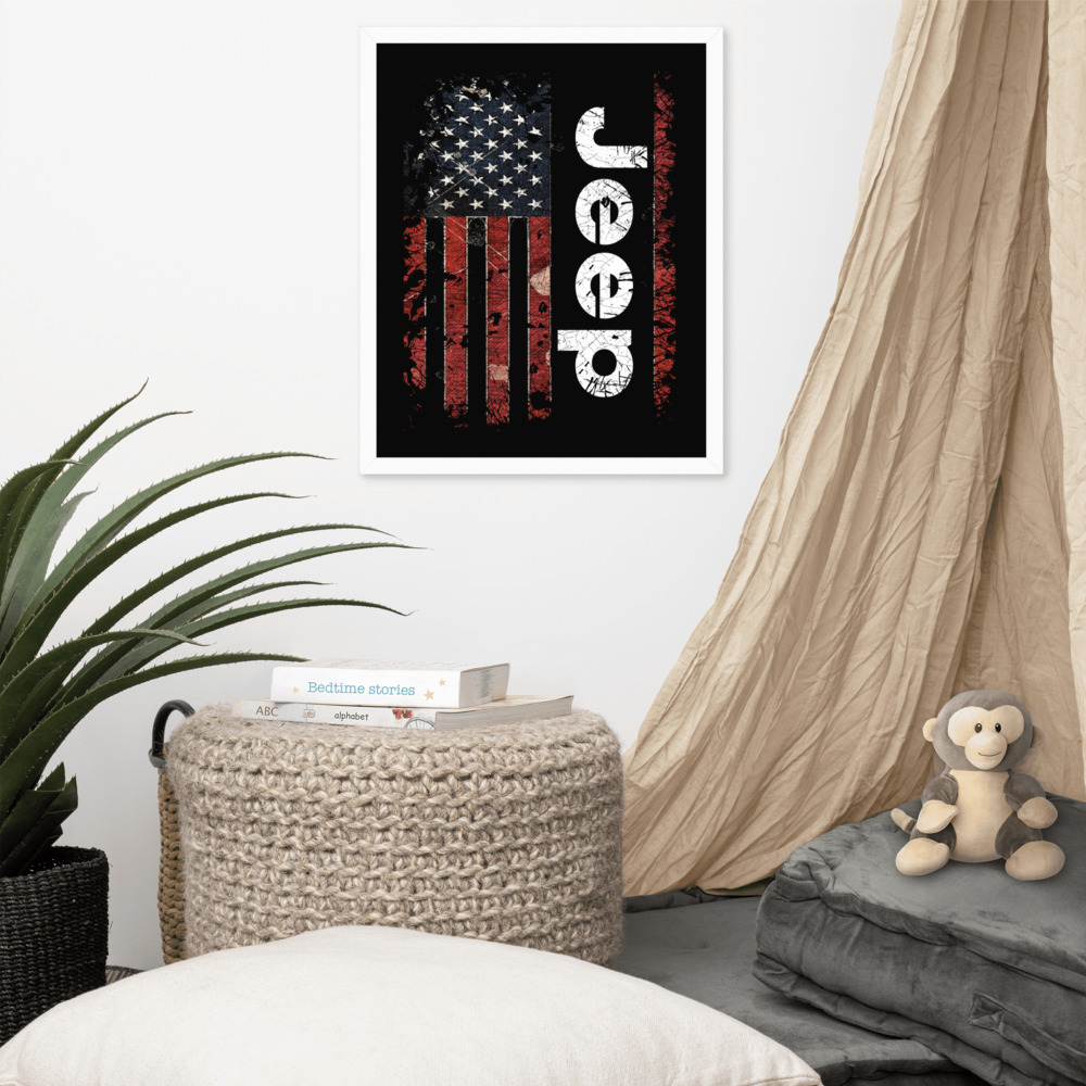 Jeep USA Flag Framed poster-Jeep Active