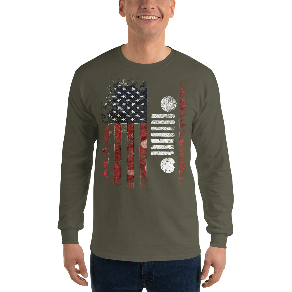 Jeep Long Sleeve Shirt, American flag jeep Men’s Long Sleeve Shirt-Jeep Active