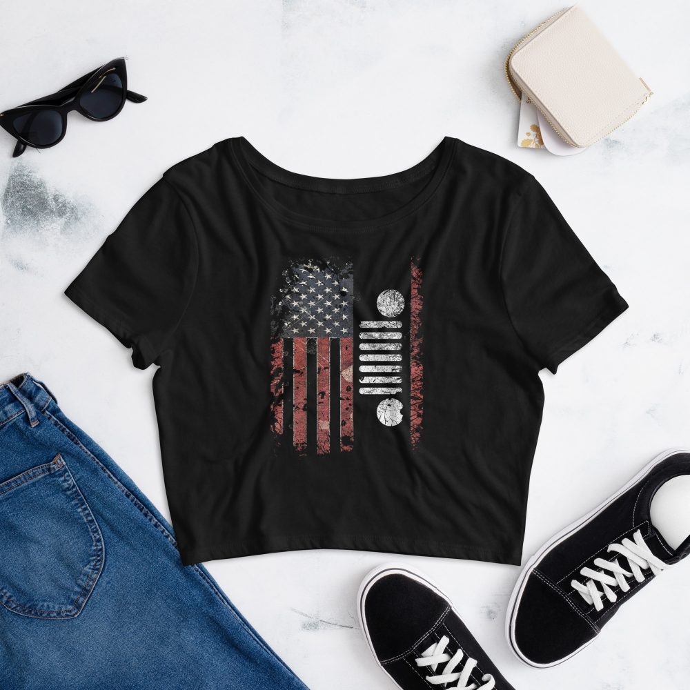 Jeep Crop Shirt, American flag jeep Women’s Crop Tee-Jeep Active