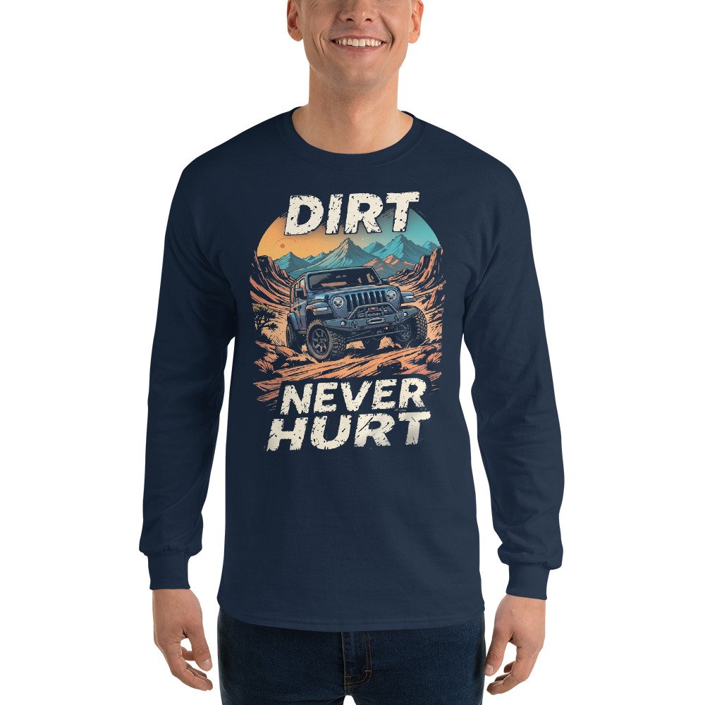 Dirt Never Hurt - Canyon Mountain 4X4 Men's Long Sleeve Shirt - Navy - Image 3