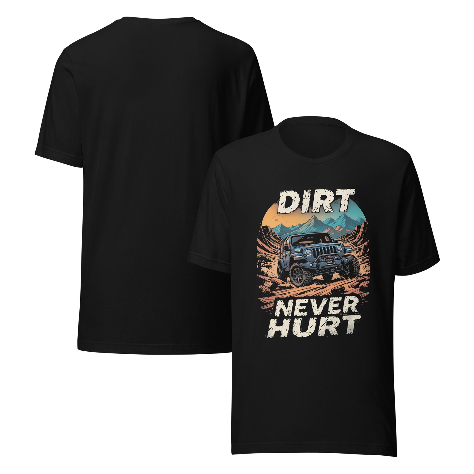 Dirt Never Hurt - Sunset Canyon 4X4 Unisex Graphic Tee - Black - Image 2
