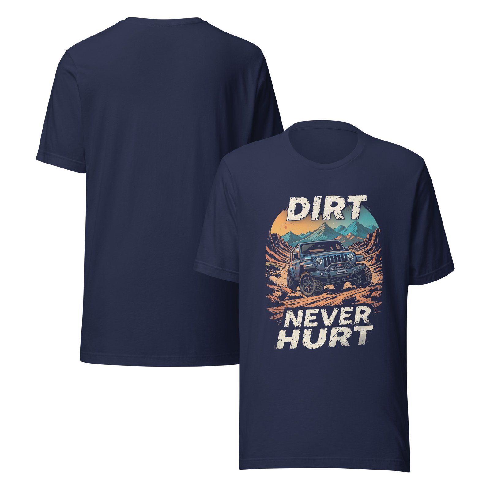 Dirt Never Hurt - Sunset Canyon 4X4 Unisex Graphic Tee - Navy - Image 3