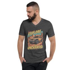 Explore The Uncharted - Alpine Trail Off-Road Unisex V-Neck Shirt - Dark Grey Heather - Image 5