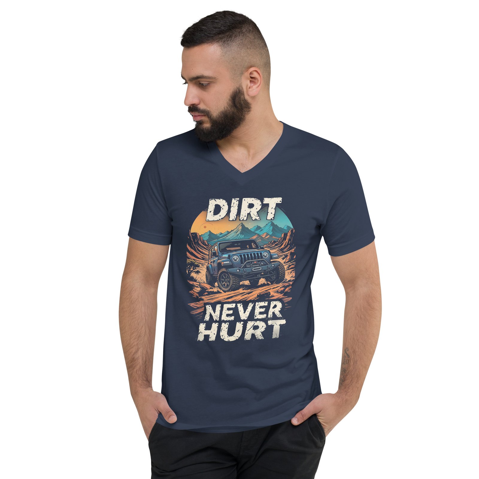 Dirt Never Hurt - Mud Terrain Off-Road Unisex V-Neck Shirt - Navy - Image 4