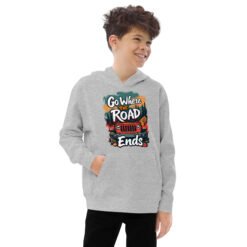 Go Where The Road Ends - Mountain Pass 4X4 Rig Kids Fleece Hoodie - Athletic Heather - Image 2