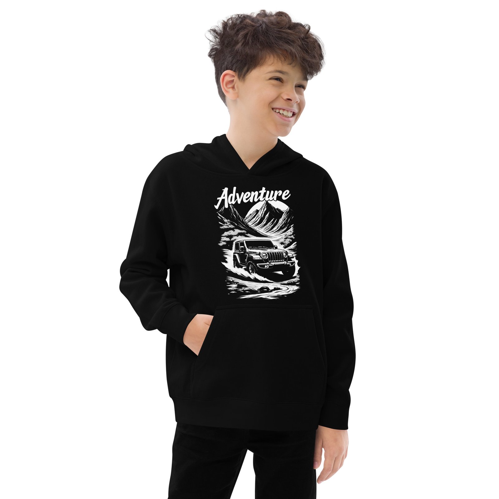 Adventure - Mountain Stream Off-Road Kids Fleece Hoodie - Black - Image 2