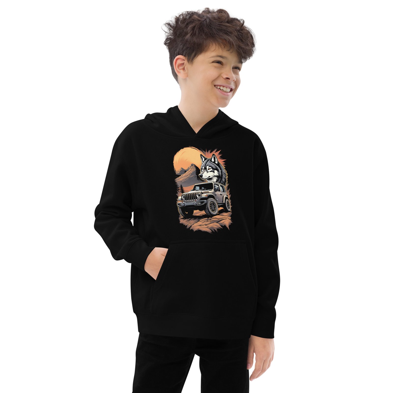 Lone Wolf - Wild Timber Off-Road Kids Fleece Hoodie - Black - Image 1