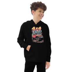 4X4 Dad - Off-Road Dad Kids 4X4 Fleece Hoodie - Black - Image 2