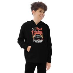 Off-Road Freedom - Youth Mountain Off-Road Rig Kids Fleece Hoodie - Black - Image 1