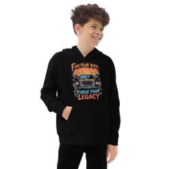 Find Your Path Forge Your Legacy - Youth Mountain Off-Road Rig Kids Fleece Hoodie - Black - Image 2