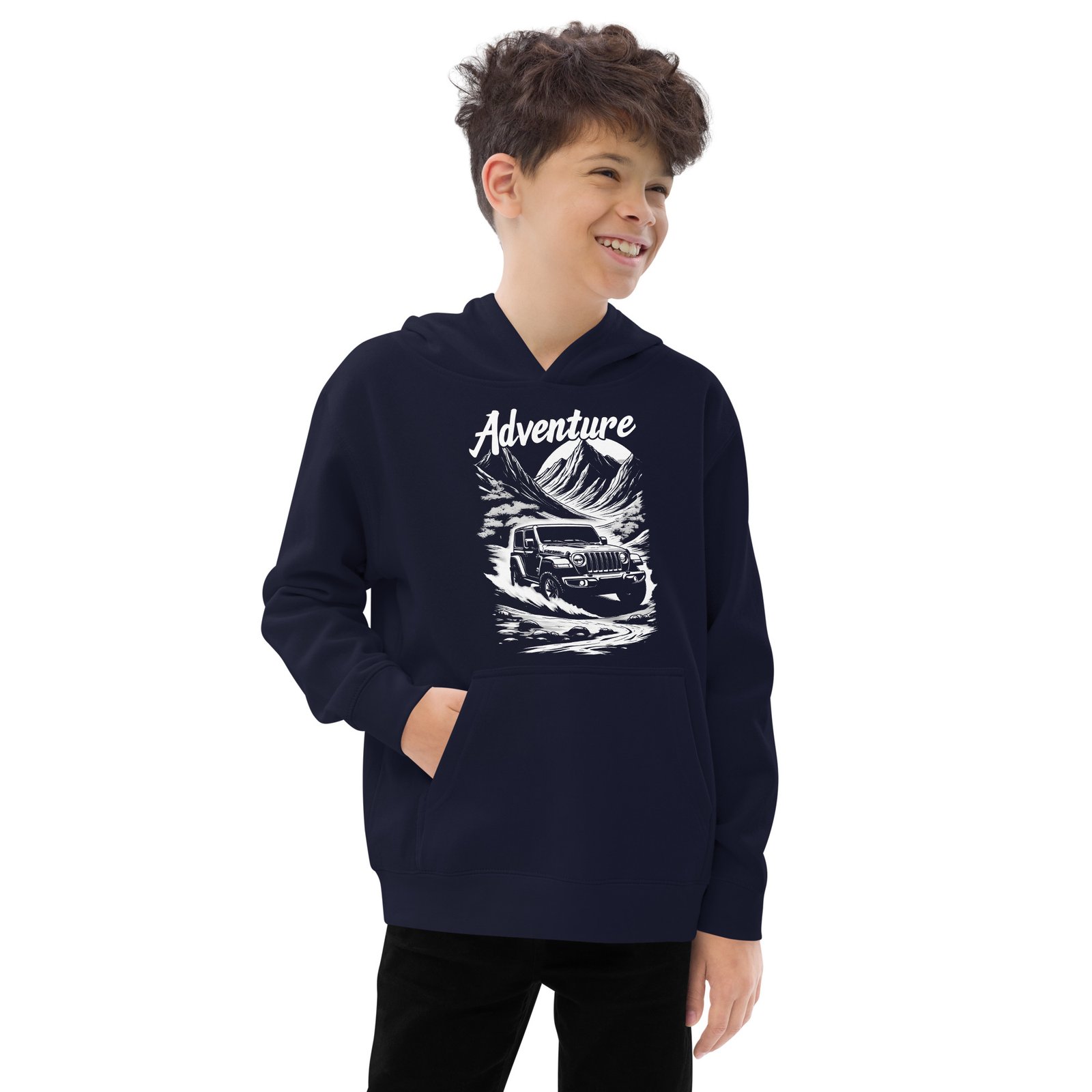 Adventure - Mountain Stream Off-Road Kids Fleece Hoodie - Navy Blazer - Image 1