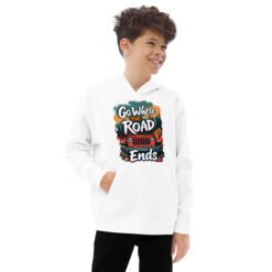 Go Where The Road Ends - Mountain Pass 4X4 Rig Kids Fleece Hoodie - White - Image 1
