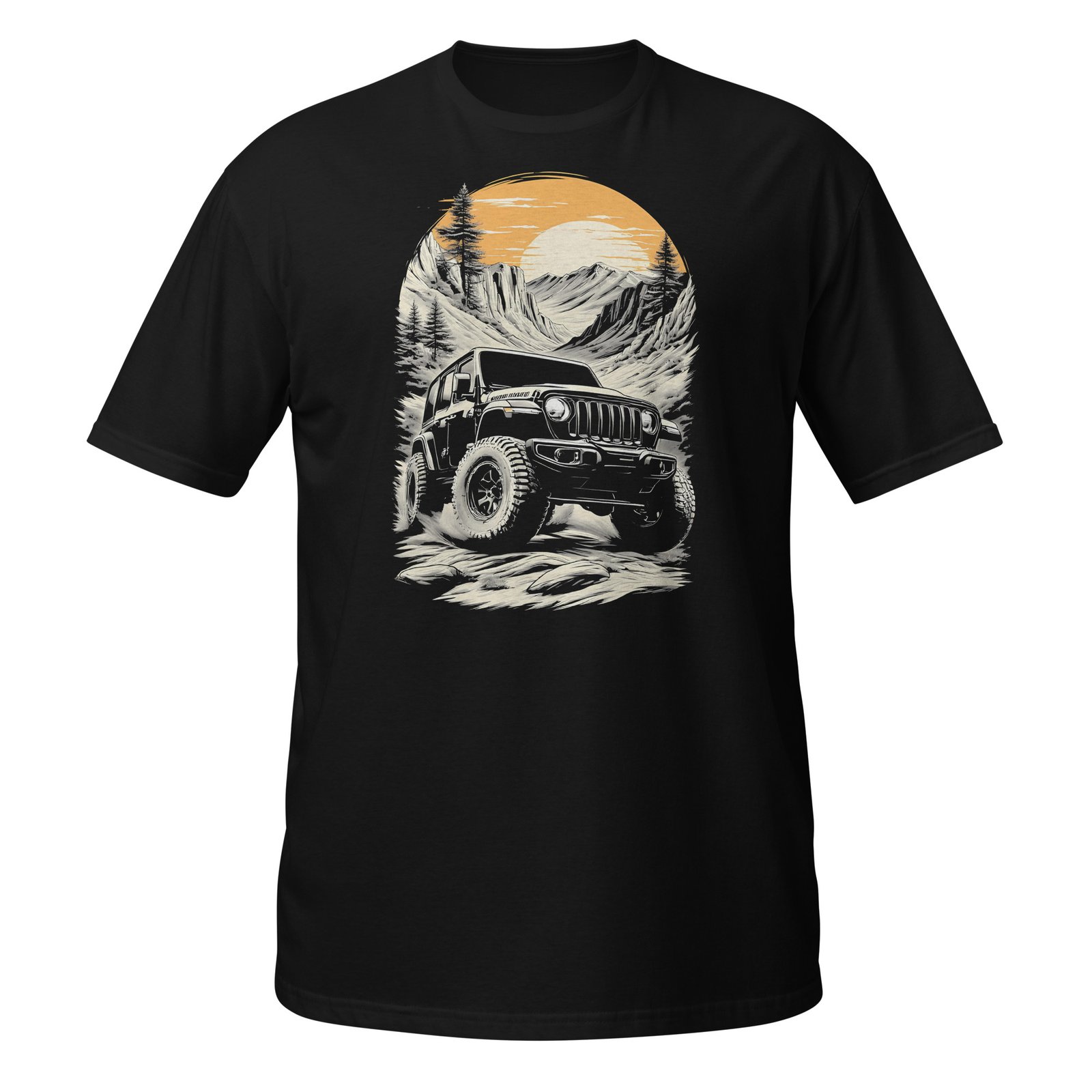 Alpine Sunset Trail - Black 4X4 Trail Rig Unisex T-Shirt - Black - Image 2