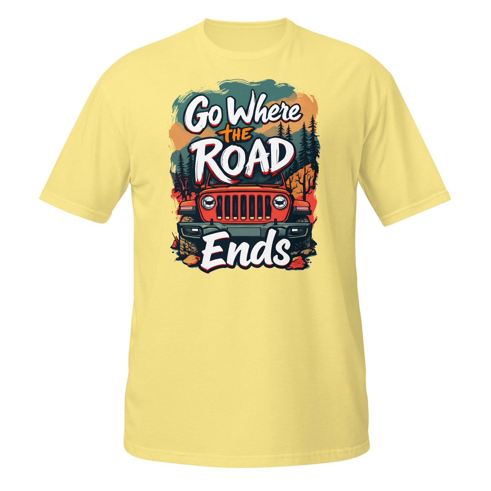 Go Where The Road Ends - Red Rig 4X4 Trail Unisex T-Shirt - Cornsilk - Image 13