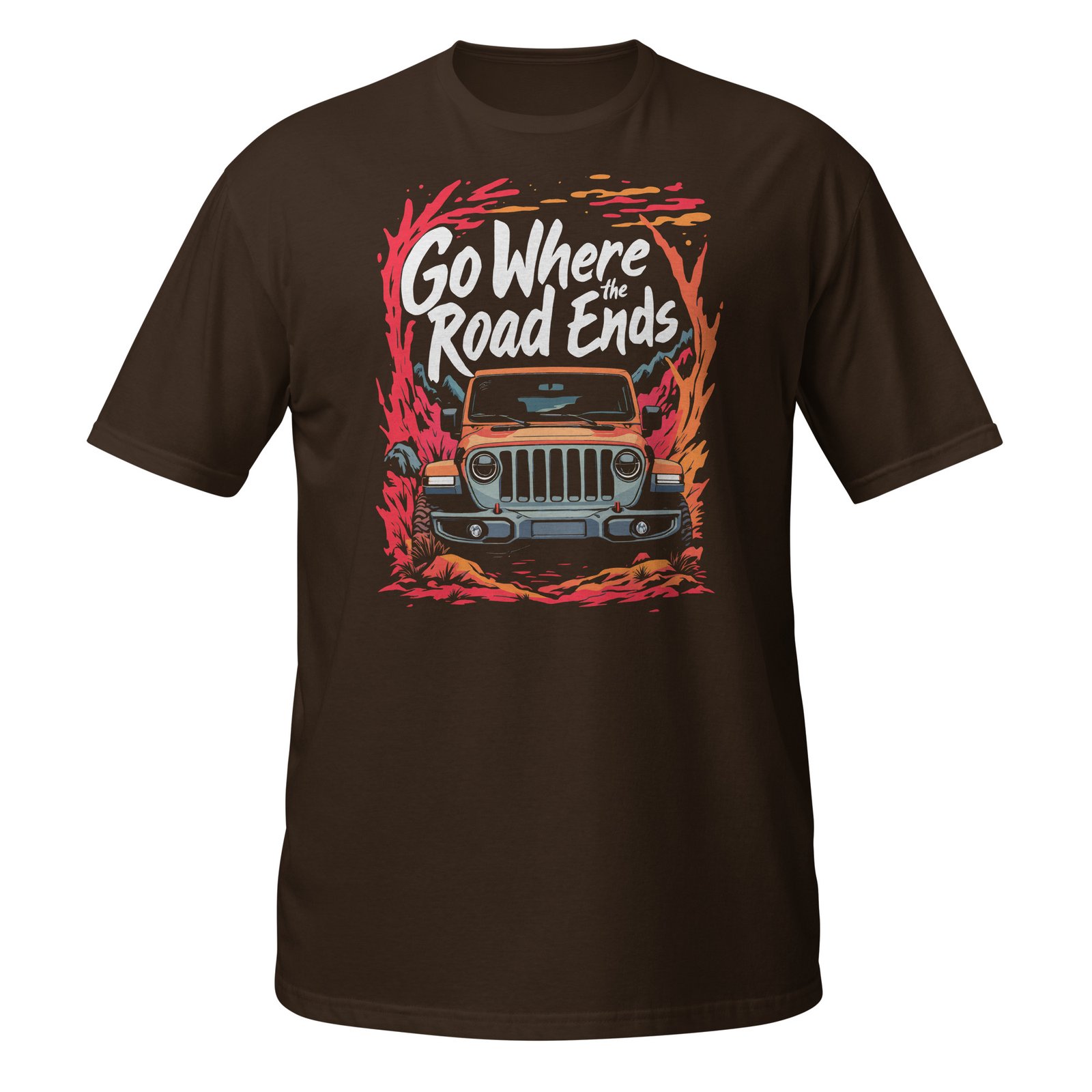 Go Where The Road Ends - Orange 4X4 Trail Rig Unisex T-Shirt - Dark Chocolate - Image 5