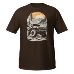 Alpine Sunset Trail - Black 4X4 Trail Rig Unisex T-Shirt - Dark Chocolate - Image 5