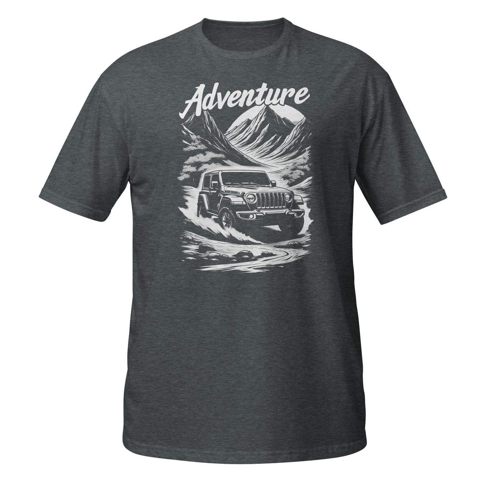 Adventure - Monochrome 4X4 Rig Trail Unisex T-Shirt - Dark Heather - Image 9