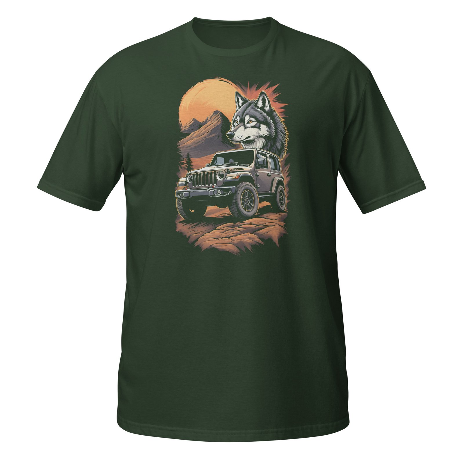 Lone Wolf - Wolf 4X4 Trail Rig Unisex T-Shirt - Forest Green - Image 7
