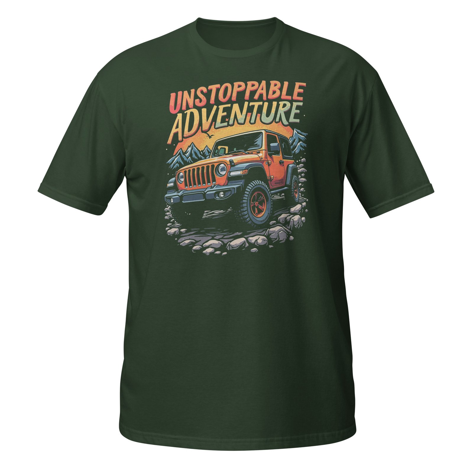 Unstoppable Adventure - Orange 4X4 Trail Rig Unisex T-Shirt - Forest Green - Image 7