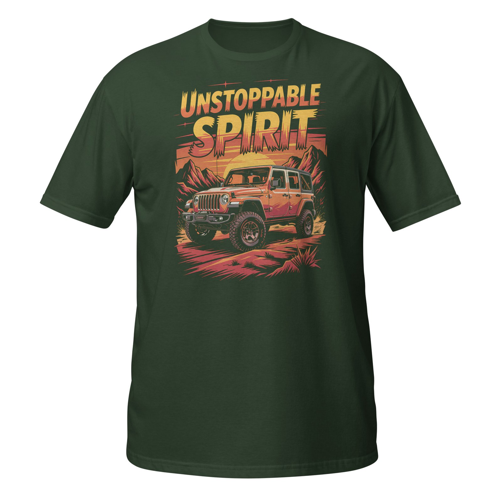 Unstoppable Spirit - Sunset Orange 4X4 Rig Unisex T-Shirt - Forest Green - Image 7