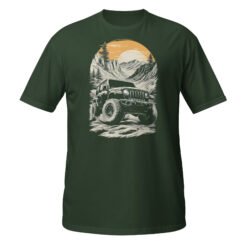 Alpine Sunset Trail - Black 4X4 Trail Rig Unisex T-Shirt - Forest Green - Image 7