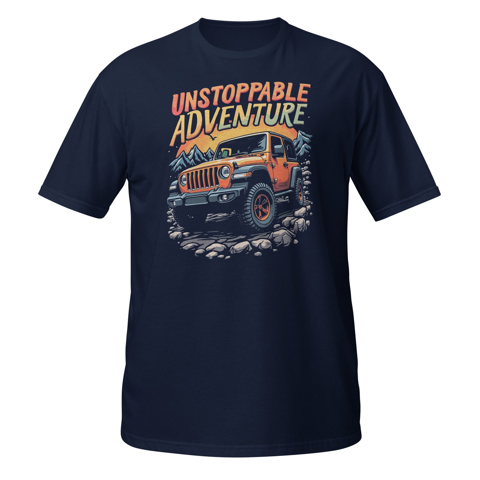 Unstoppable Adventure - Orange 4X4 Trail Rig Unisex T-Shirt - Navy - Image 3