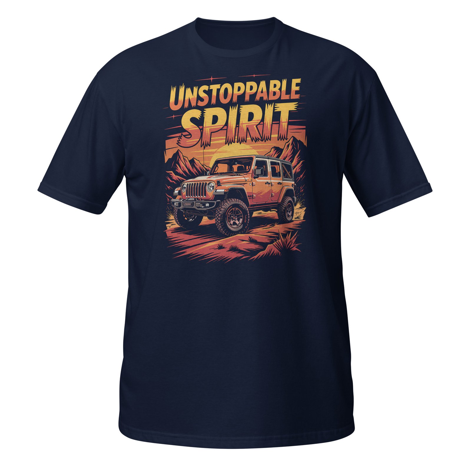 Unstoppable Spirit - Sunset Orange 4X4 Rig Unisex T-Shirt - Navy - Image 4