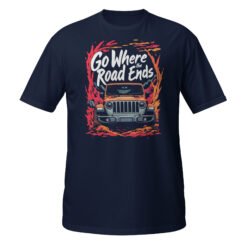 Go Where The Road Ends - Orange 4X4 Trail Rig Unisex T-Shirt - Navy - Image 3