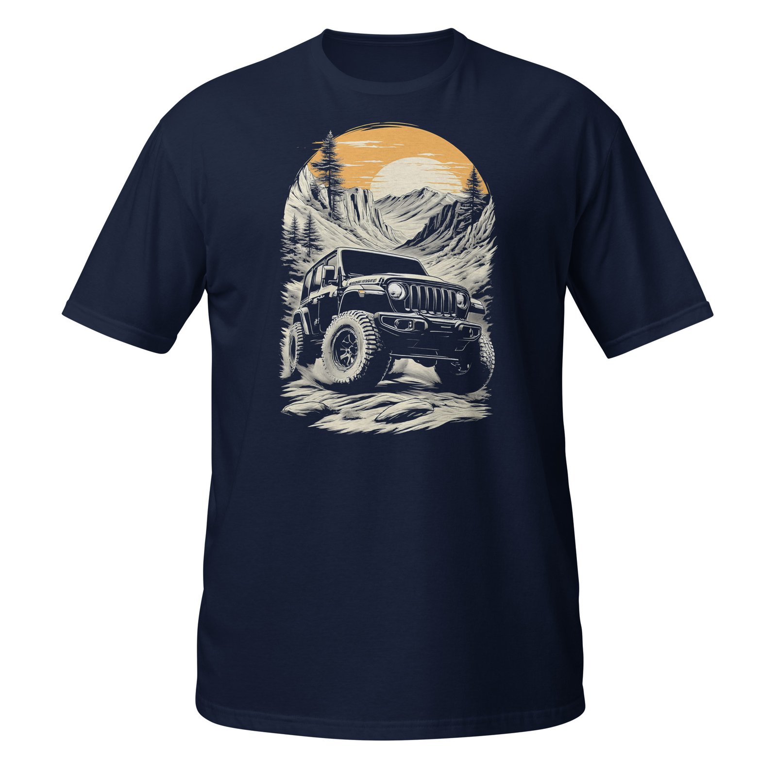 Alpine Sunset Trail - Black 4X4 Trail Rig Unisex T-Shirt - Navy - Image 1