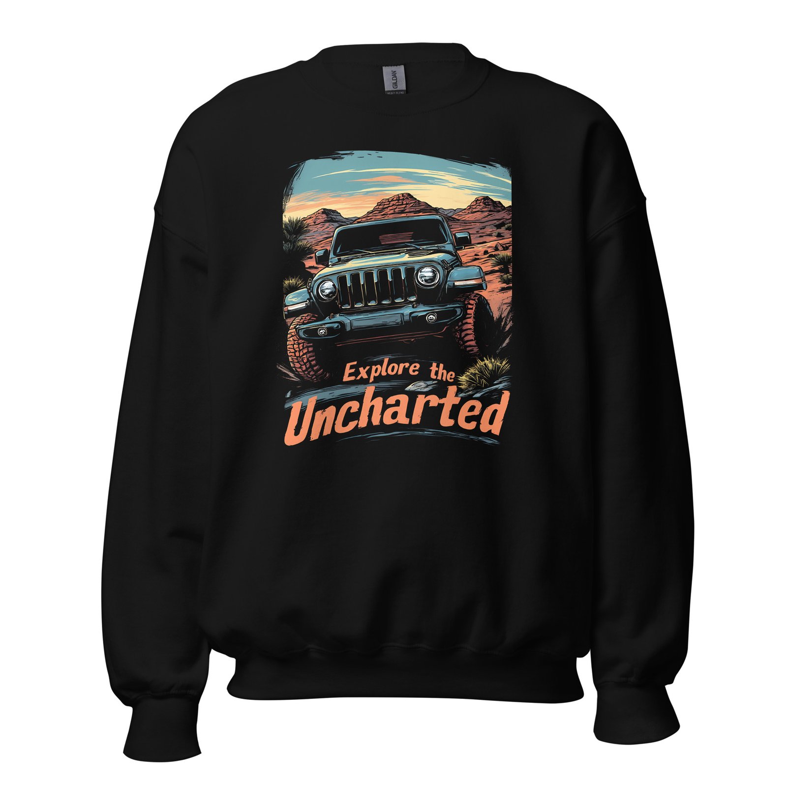 Explore The Uncharted - Southwest Mesa 4X4 Rig Unisex Sweatshirt - Black - Image 1