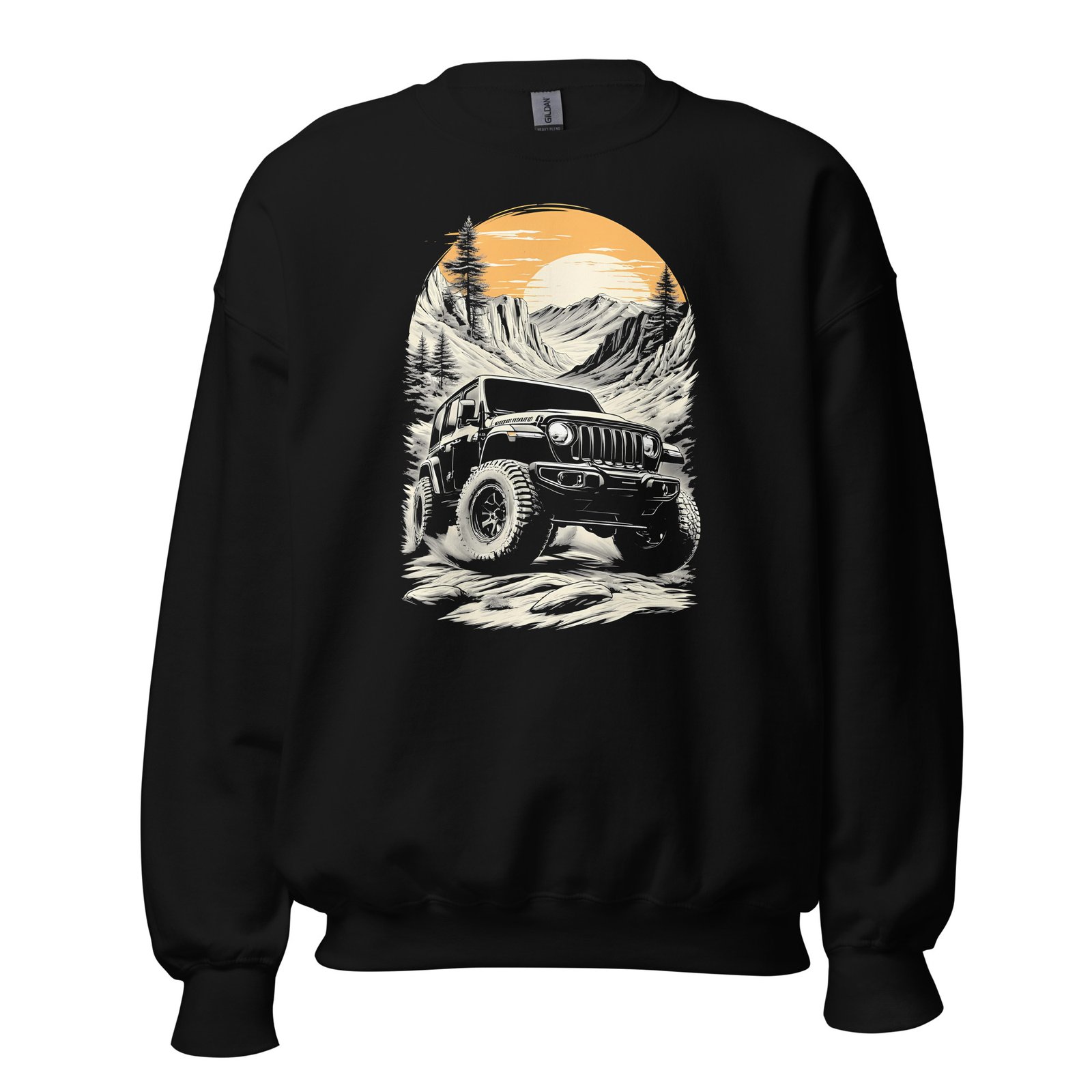 Alpine Sunset Trail - Golden Sunset 4X4 Crawler Unisex Sweatshirt - Black - Image 2