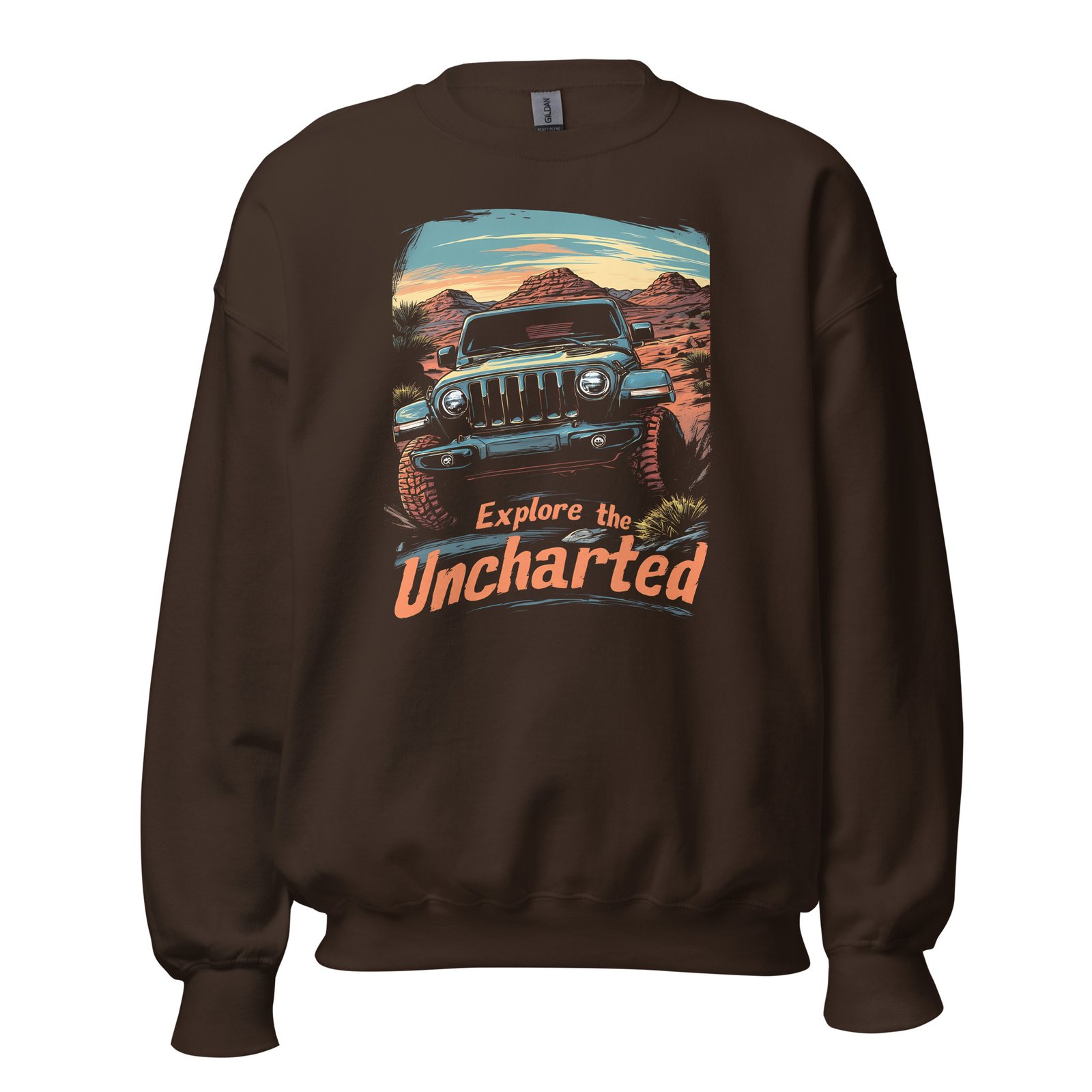Explore The Uncharted - Southwest Mesa 4X4 Rig Unisex Sweatshirt - Dark Chocolate - Image 5