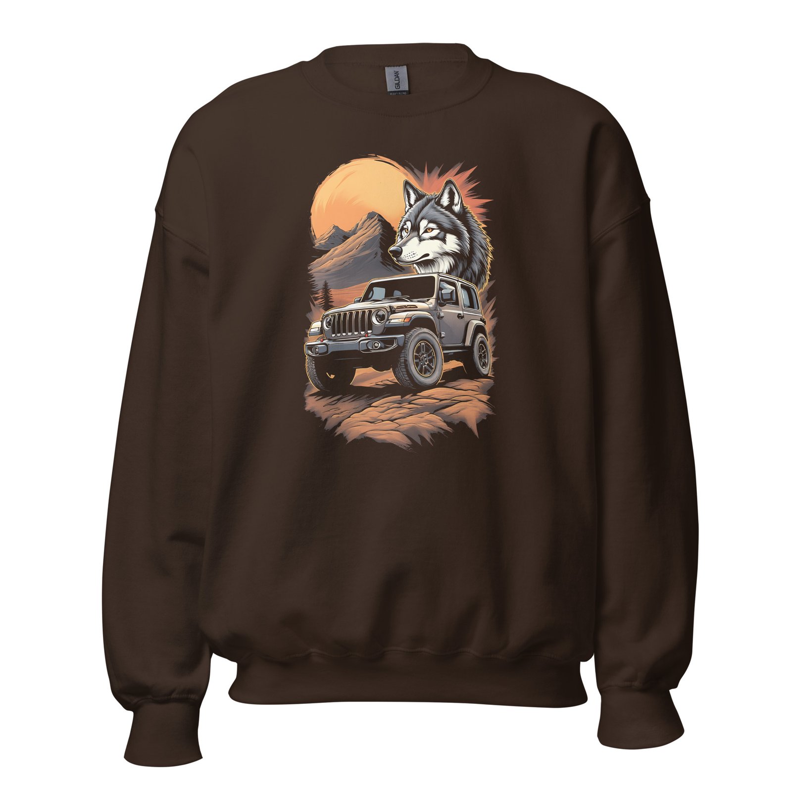 Lone Wolf - Dark 4X4 Overland Rig Unisex Sweatshirt - Dark Chocolate - Image 5