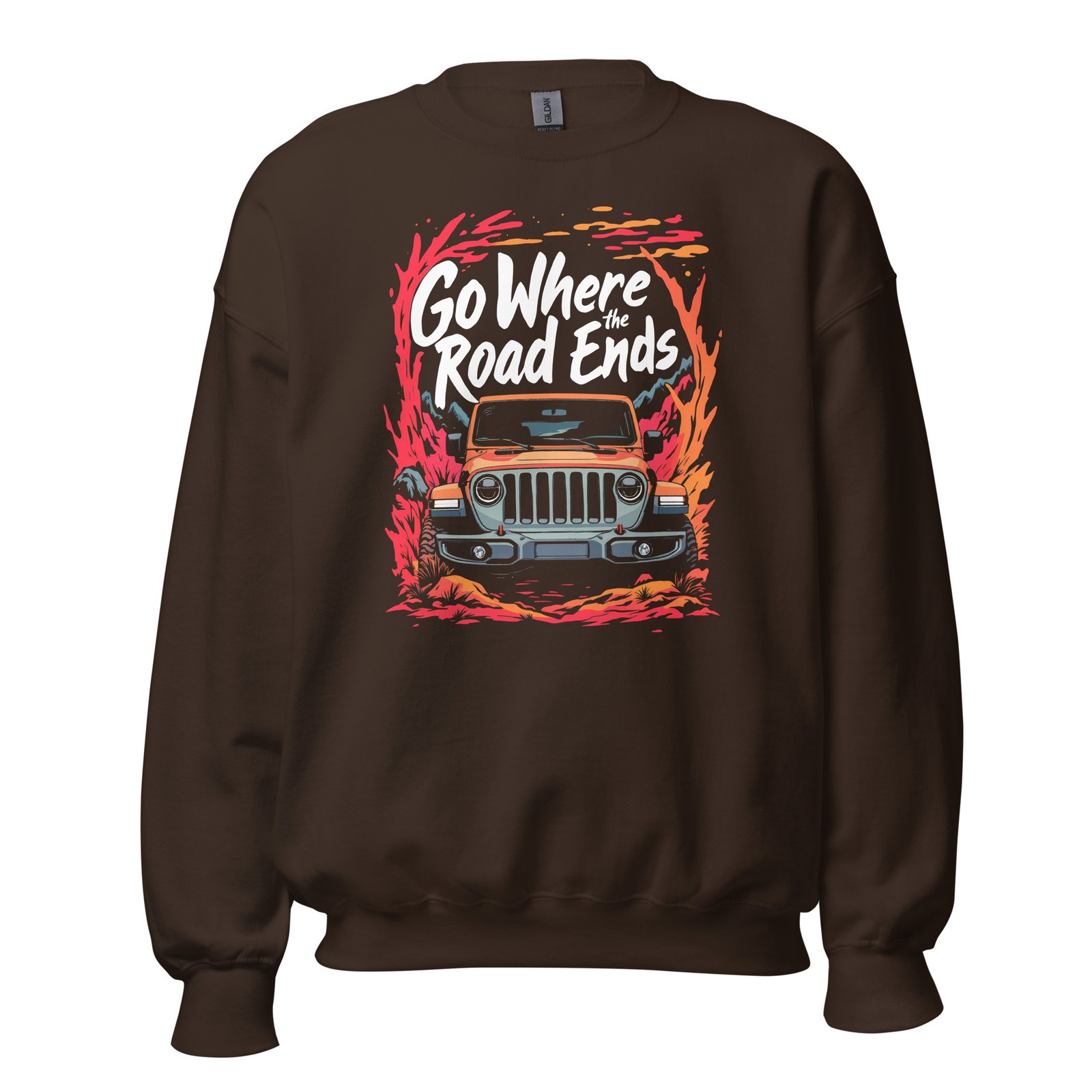 Go Where The Road Ends - Wilderness Trail 4X4 Explorer Unisex Sweatshirt - Dark Chocolate - Image 1