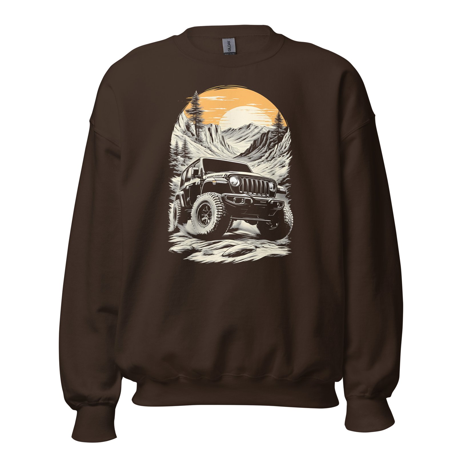Alpine Sunset Trail - Golden Sunset 4X4 Crawler Unisex Sweatshirt - Dark Chocolate - Image 6
