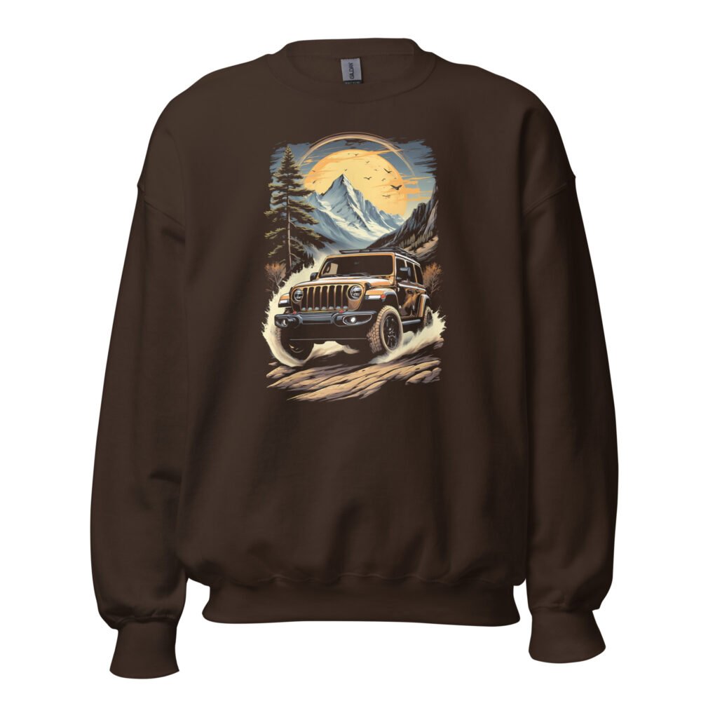 Alpine Trail Expedition - Golden Sunset Off-Road Rig Unisex Sweatshirt - Dark Chocolate - Image 1