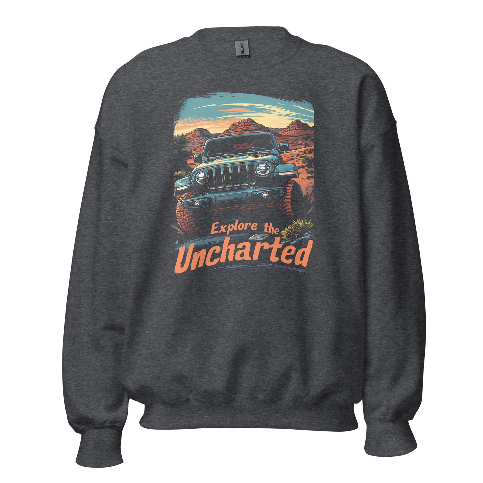 Explore The Uncharted - Southwest Mesa 4X4 Rig Unisex Sweatshirt - Dark Heather - Image 7