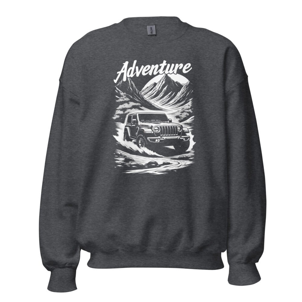 Adventure - Black White 4X4 Crawler Unisex Sweatshirt - Dark Heather - Image 1