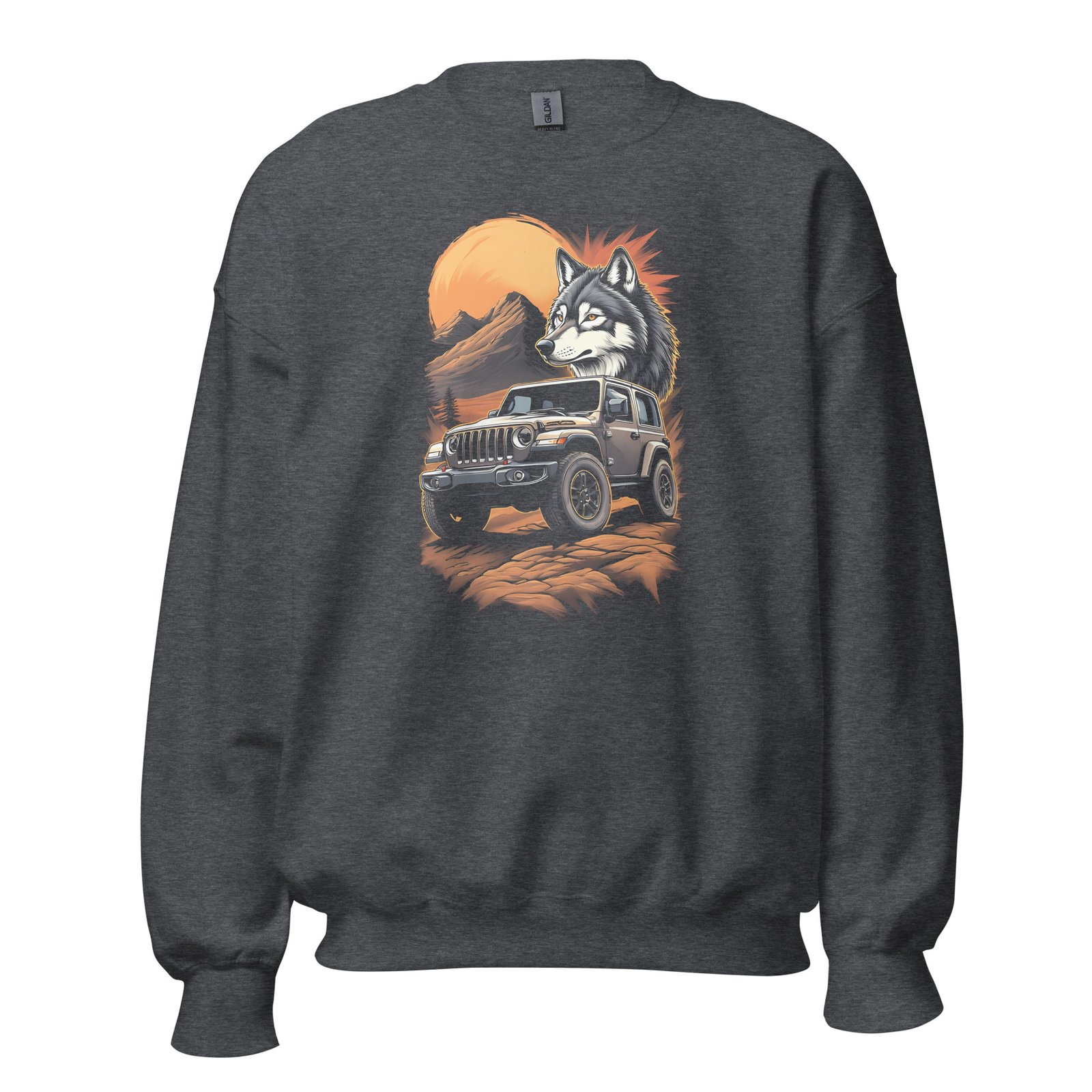 Lone Wolf - Dark 4X4 Overland Rig Unisex Sweatshirt - Dark Heather - Image 7
