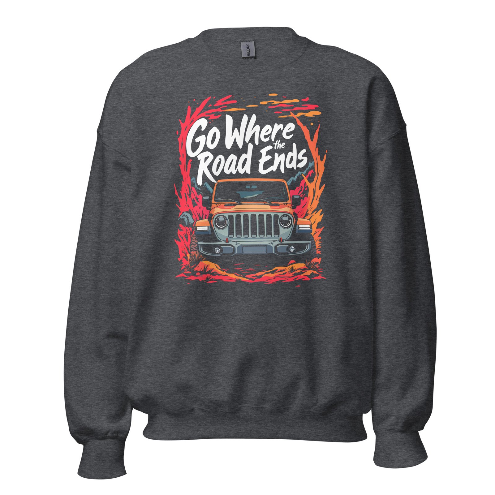Go Where The Road Ends - Wilderness Trail 4X4 Explorer Unisex Sweatshirt - Dark Heather - Image 7