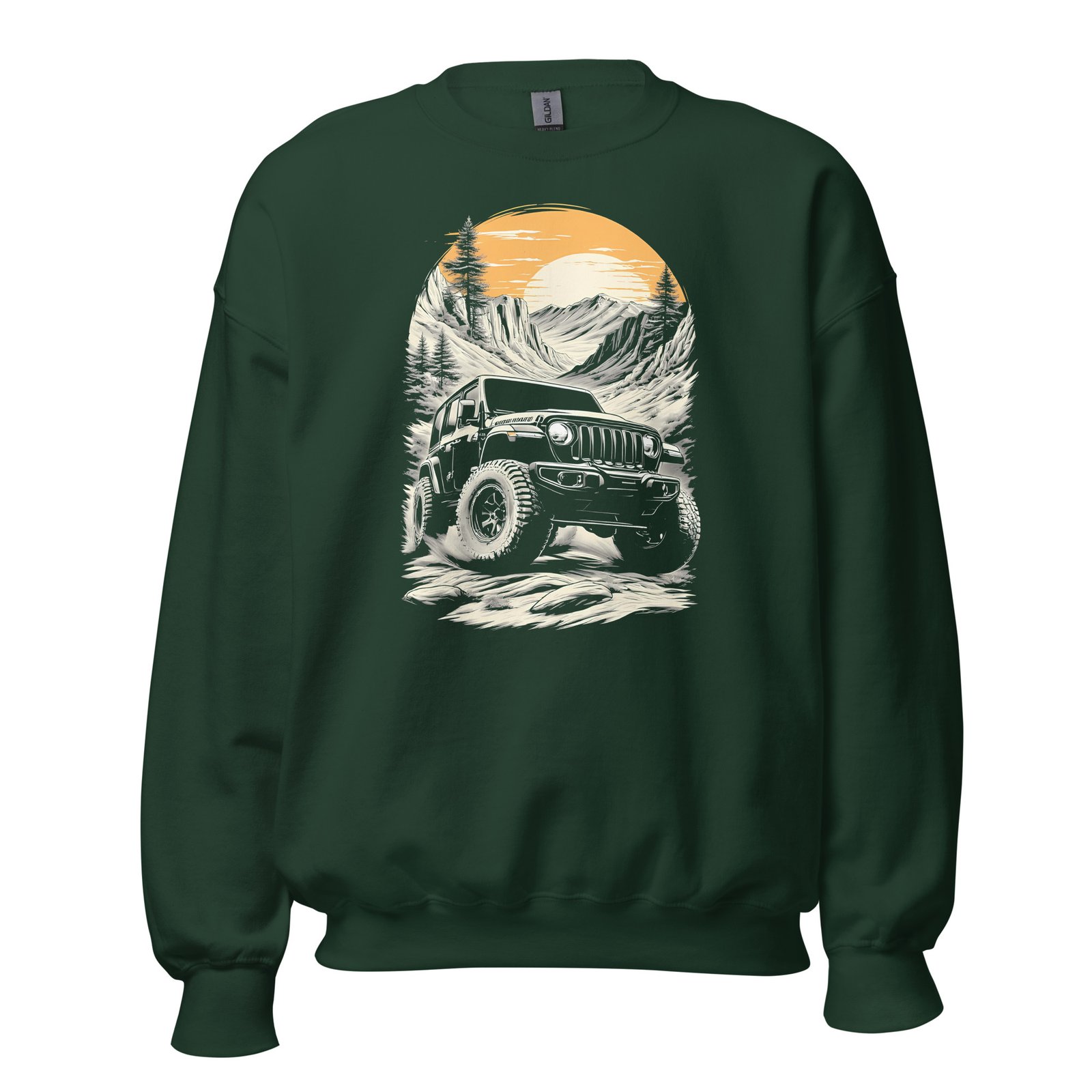 Alpine Sunset Trail - Golden Sunset 4X4 Crawler Unisex Sweatshirt - Forest Green - Image 8