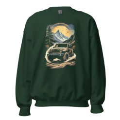 Alpine Trail Expedition - Golden Sunset Off-Road Rig Unisex Sweatshirt - Forest Green - Image 7