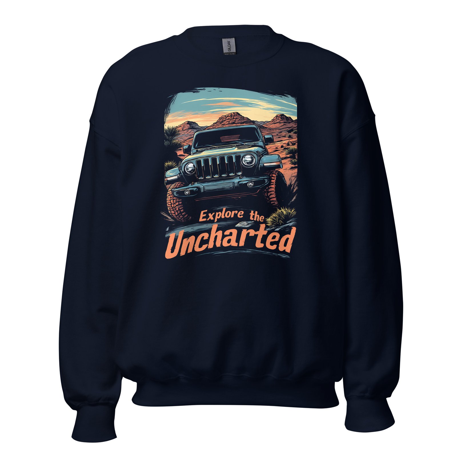 Explore The Uncharted - Southwest Mesa 4X4 Rig Unisex Sweatshirt - Navy - Image 3