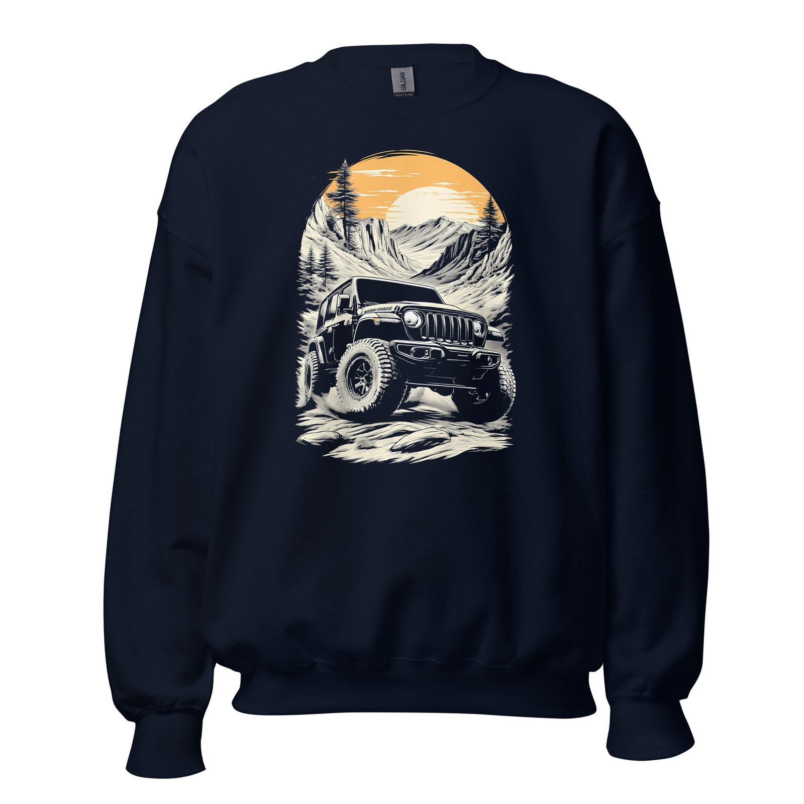 Alpine Sunset Trail - Golden Sunset 4X4 Crawler Unisex Sweatshirt - Navy - Image 4