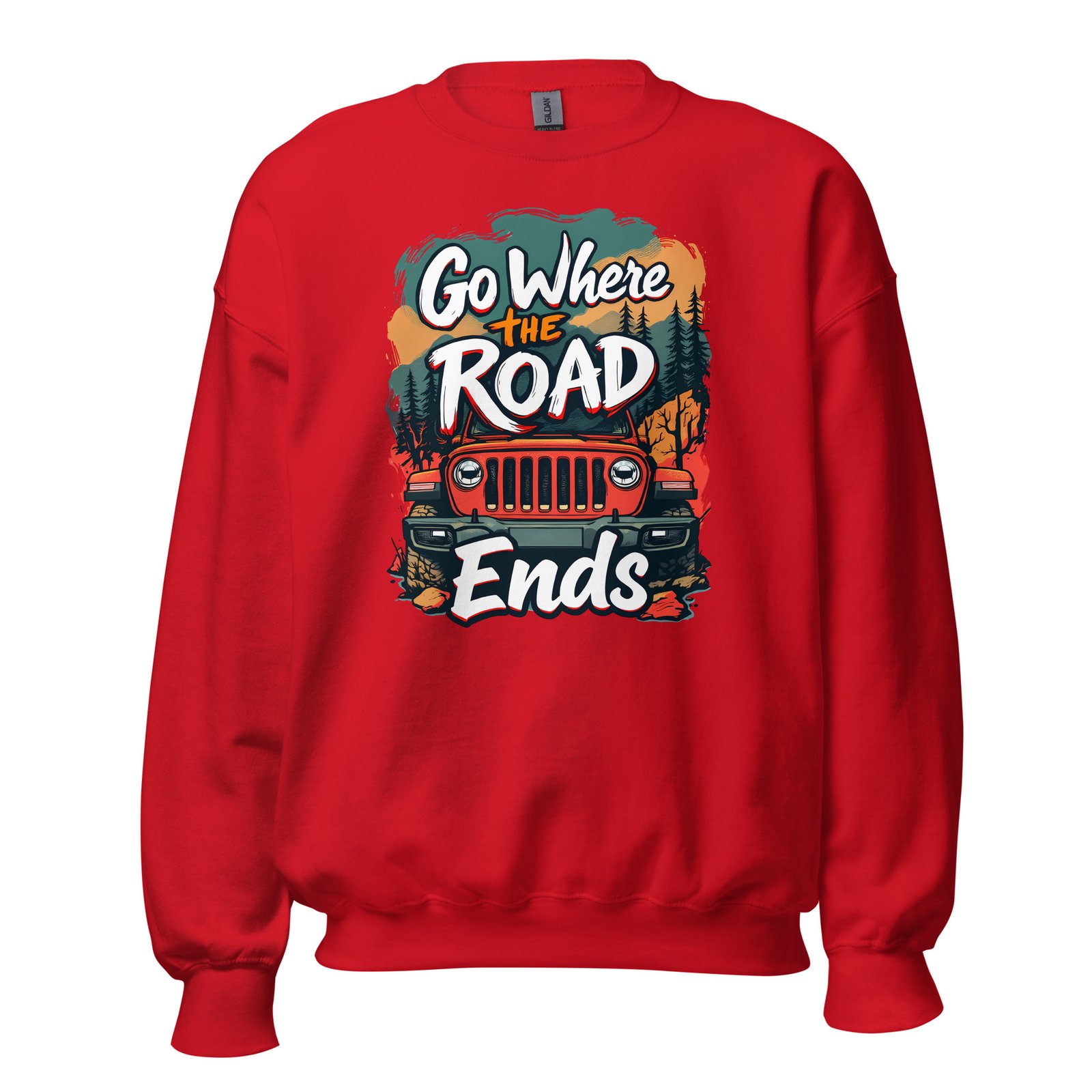 Go Where The Road Ends - Pavement Ends 4X4 Expedition Unisex Sweatshirt - Red - Image 2