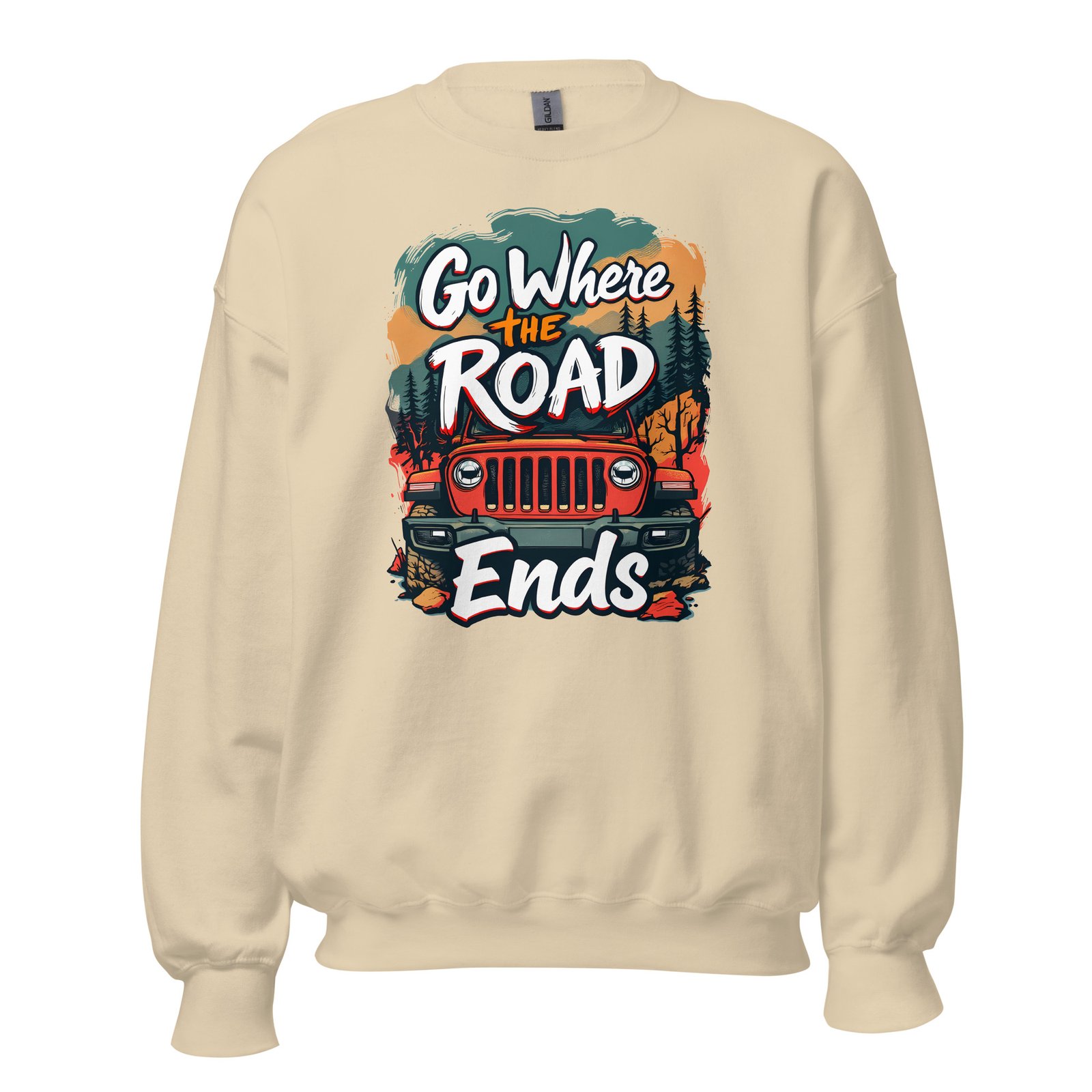 Go Where The Road Ends - Pavement Ends 4X4 Expedition Unisex Sweatshirt - Sand - Image 1