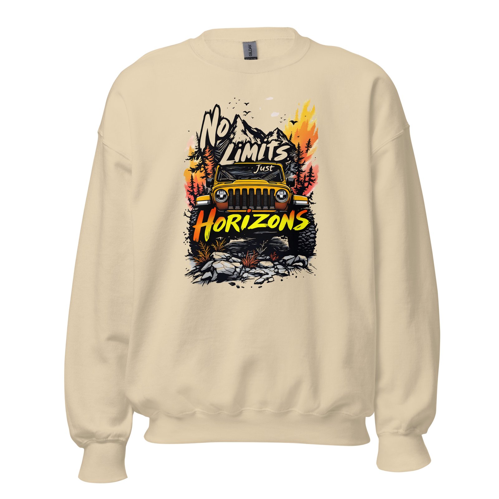 No Limits Just Horizons - Sunset Trail 4X4 Crawler Unisex Sweatshirt - Sand - Image 4