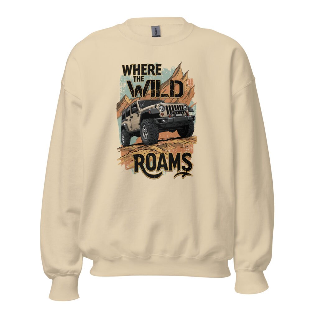 Where The Wild Roams - Khaki Trail 4X4 Explorer Unisex Sweatshirt - Sand - Image 1