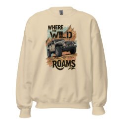 Where The Wild Roams - Khaki Trail 4X4 Explorer Unisex Sweatshirt - Sand - Image 1
