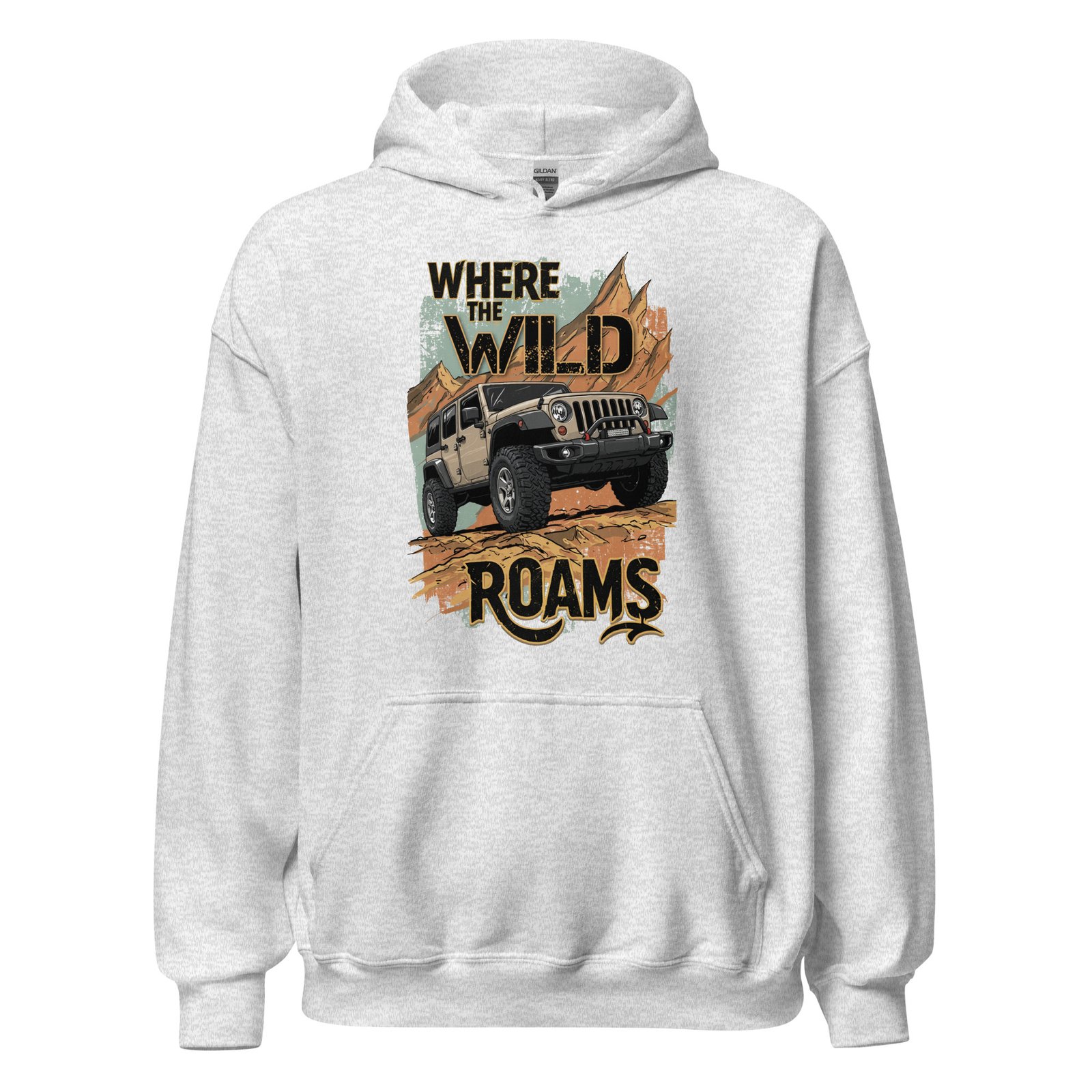 Where The Wild Roams - Overland Mountain 4X4 Rig Unisex Hoodie - Ash - Image 1